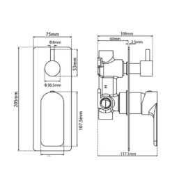Luxus Wall/Shower Mixer With Diverter – Brushed Nickel -Renovation 0165 2.ST Line
