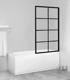 6mm Glass Matt Black Grid Fixed Bath Screen