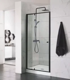 700-1470mm Matt Black Semi Frameless Wall To Wall Shower Screen