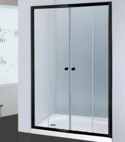 Horizontal Matt Black Semi-Frameless Wall To Wall Shower Screen Double Sliding Doors