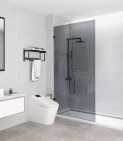 Grey Glass Single Frameless Shower Screen Panel