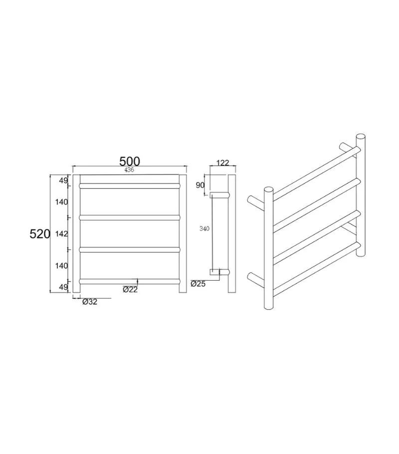 Aqua Round Heated Towel Rack 4 Bars – Gunmetal Grey 6 Aqua Round Heated Towel Rack 4 Bars – Gunmetal Grey - Image 4