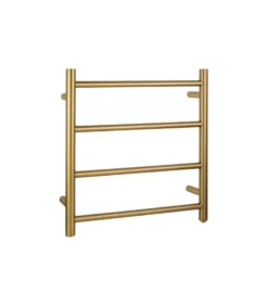 Aqua Round Heated Towel Rack 4 Bars – Brushed Brass