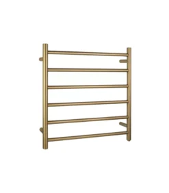 Aqua Round Heated Towel Rack 6 Bars – Brushed Brass