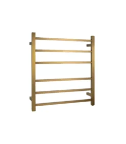 Aqua Square Heated Towel Rack 6 Bars – Brushed Brass