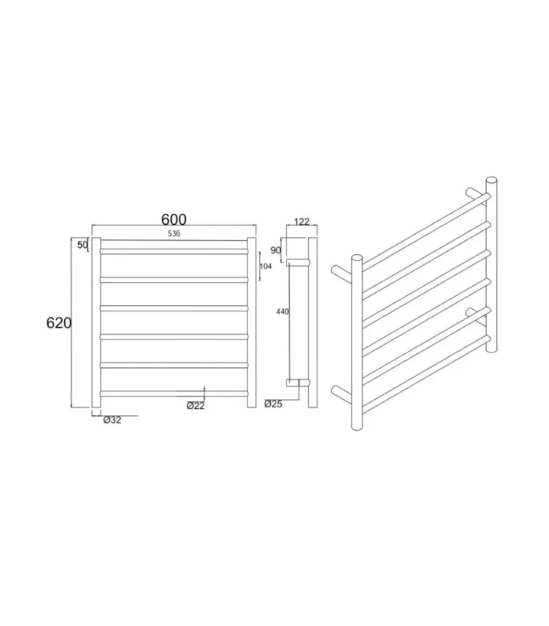 Aqua Round Heated Towel Rack 6 Bars – Brushed Brass 6 Aqua Round Heated Towel Rack 6 Bars – Brushed Brass - Image 4