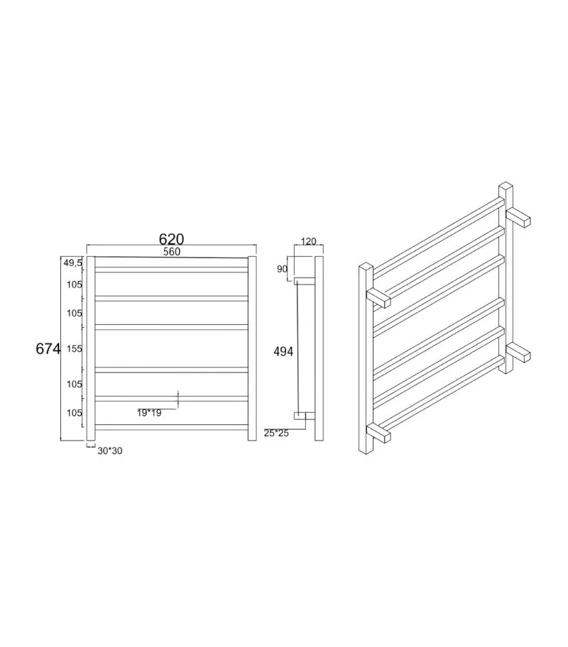 Aqua Square Heated Towel Rack 6 Bars – Chrome 6 Aqua Square Heated Towel Rack 6 Bars – Chrome - Image 4