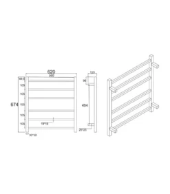 Aqua Square Heated Towel Rack 6 Bars – Matt Black -Renovation CH06.S.HTR Line 4