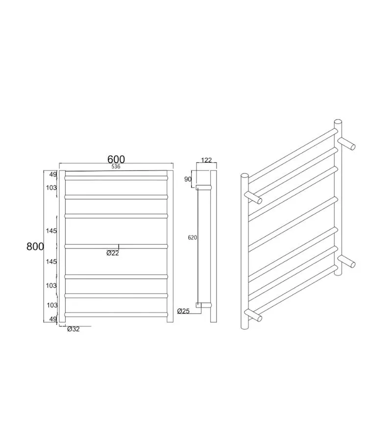 Aqua Round Heated Towel Rack 7 Bars (3+1+3) – Matt Black 6 Aqua Round Heated Towel Rack 7 Bars (3+1+3) – Matt Black - Image 4