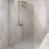 Frameless Single Shower Screen Panel With Curved Corner – Brushed Gold Fittings -Renovation CVP 017BG 03
