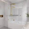 10mm Glass Fixed & Swing Panels Hinged Bath Screen – Brushed Gold 1 10mm Glass Fixed & Swing Panels Hinged Bath Screen – Brushed Gold -Renovation CVP006 BG