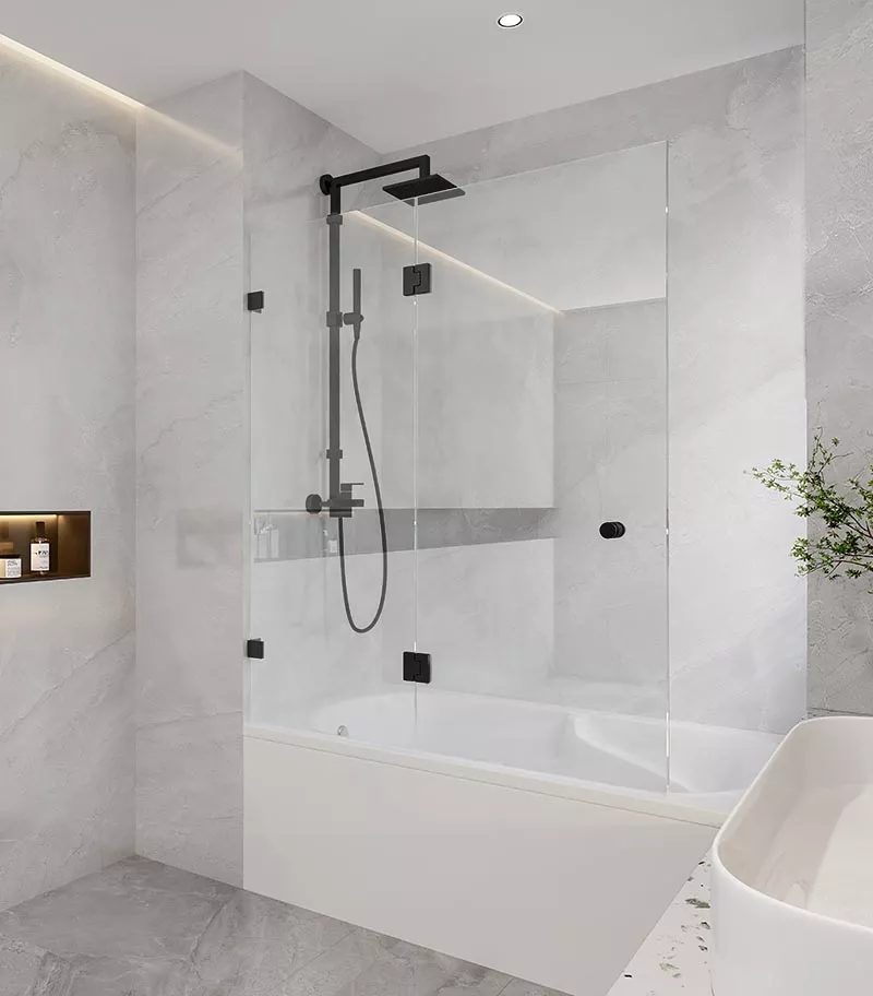 10mm Glass Fixed & Swing Panels Hinged Bath Screen – Matt Black 3 10mm Glass Fixed & Swing Panels Hinged Bath Screen – Matt Black