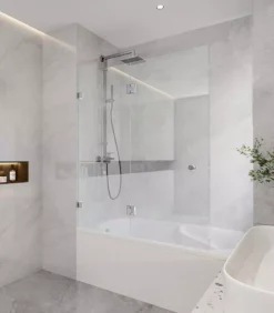 10mm Glass Fixed & Swing Panels Hinged Bath Screen – Brushed Nickel