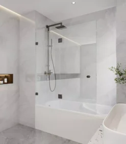 10mm Glass Fixed & Swing Panels Hinged Bath Screen – Gunmetal