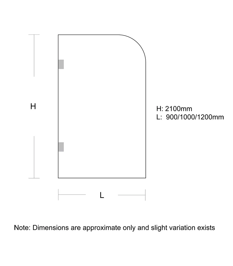 Frameless Single Shower Screen Panel With Curved Corner – Brushed Gold Fittings 4 Frameless Single Shower Screen Panel With Curved Corner – Brushed Gold Fittings - Image 2