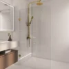 Brushed Gold Frameless Curved Edge Single Shower Screen Panel 2 Brushed Gold Frameless Curved Edge Single Shower Screen Panel -Renovation CVP019 BG 02
