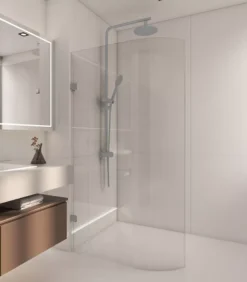 Brushed Nickel Frameless Curved Edge Single Shower Screen Panel