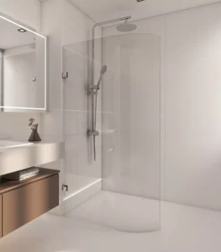 Chrome Frameless Curved Edge Single Shower Screen Panel