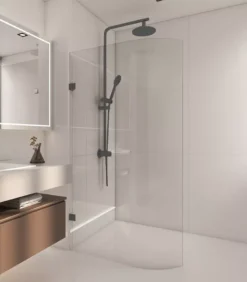 Gunmetal Grey Frameless Curved Edge Single Shower Screen Panel