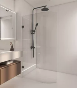 Matt Black Frameless Curved Edge Single Shower Screen Panel