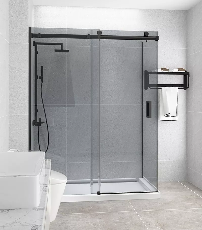 Grey Glass L Shape Sliding Door Frameless Shower Screen 3 Grey Glass L Shape Sliding Door Frameless Shower Screen