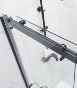 Matt Black By-Passing Doors Frameless Wall To Wall Shower Screen -Renovation DS03 BK Top view
