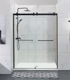 Matt Black By-Passing Doors Frameless Wall To Wall Shower Screen