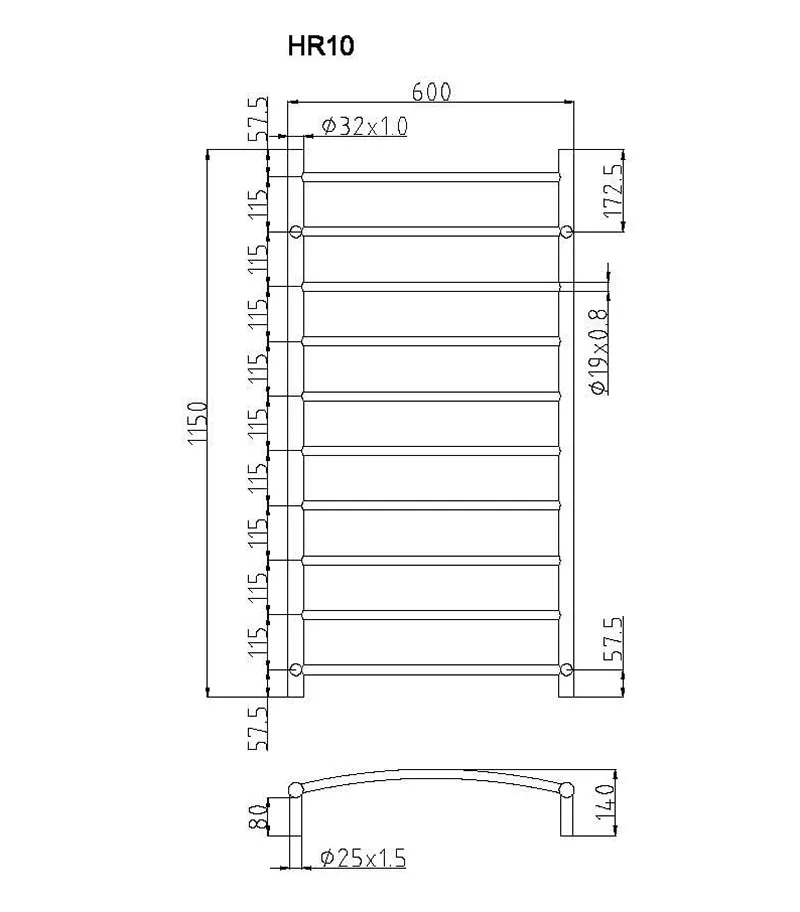 Roma Round & Curved Heated Towel Rack 10 Bars – Chrome 4 Roma Round & Curved Heated Towel Rack 10 Bars – Chrome - Image 2