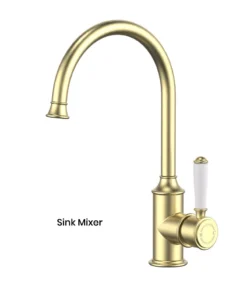IKON Clasico Brushed Gold Ceramic Handle Gooseneck Sink Mixer