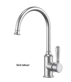 IKON Clasico Brushed Nickel Solid Handle Gooseneck Sink Mixer