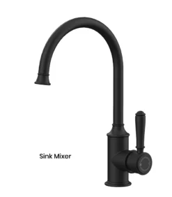 IKON Clasico Matt Black Solid Handle Gooseneck Sink Mixer