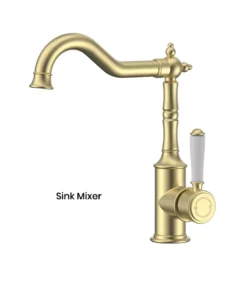 IKON Clasico Brushed Gold Ceramic Handle Sink Mixer