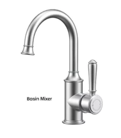 IKON Clasico Brushed Nickel Solid Handle Gooseneck Basin Mixer