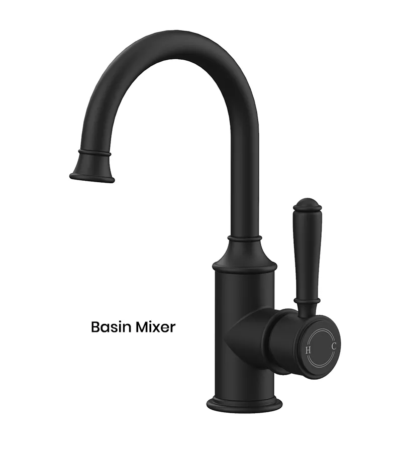 IKON Clasico Matt Black Solid Handle Gooseneck Basin Mixer 3 IKON Clasico Matt Black Solid Handle Gooseneck Basin Mixer