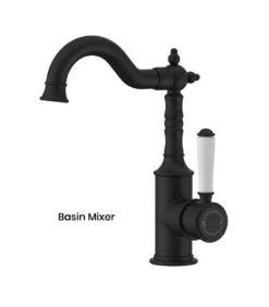 IKON Clasico Matt Black Ceramic Handle Basin Mixer