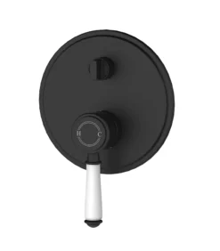 IKON Clasico Matt Black Ceramic Handle Wall Mixer With Diverter