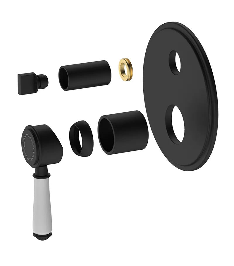 IKON Clasico Matt Black Ceramic Handle Wall Mixer With Diverter 4 IKON Clasico Matt Black Ceramic Handle Wall Mixer With Diverter - Image 2