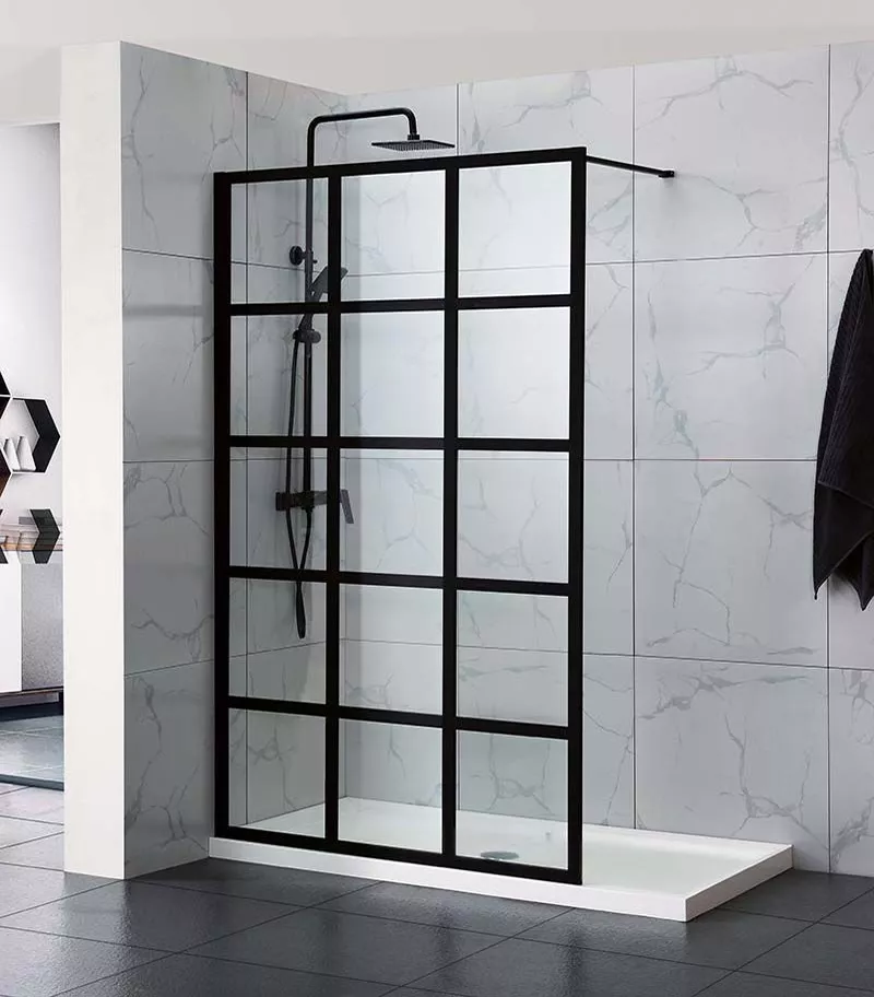 Designer Black Framed Single Panel Shower Screen 3 Designer Black Framed Single Panel Shower Screen