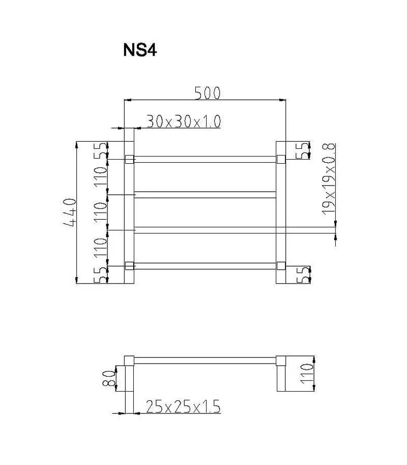 Roma Non Heated Towel Rails 4 Square Bars 4 Roma Non Heated Towel Rails 4 Square Bars - Image 2