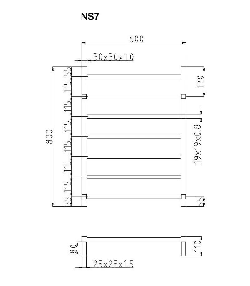 Roma Non Heated Towel Rails 7 Square Bars 4 Roma Non Heated Towel Rails 7 Square Bars - Image 2