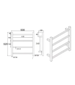 Aqua Square Heated Towel Rack 4 Bars – Gunmetal Grey 9 Aqua Square Heated Towel Rack 4 Bars – Gunmetal Grey -Renovation OX04.S.HTR Line 2