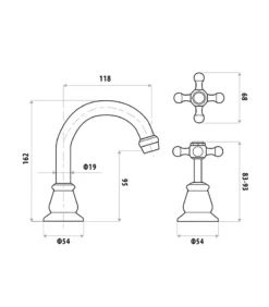 Noosa Heritage Basin Tap Set – Matt Black & Chrome -Renovation P850FR505B