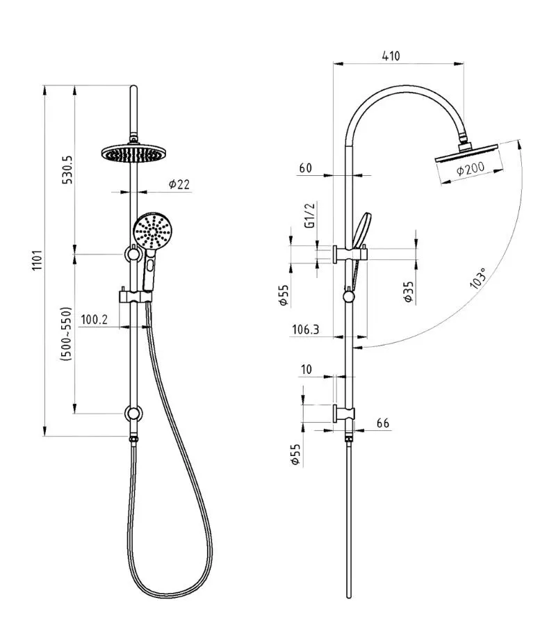 Cora Gooseneck Twin Shower On Rail – Chrome 4 Cora Gooseneck Twin Shower On Rail – Chrome - Image 2