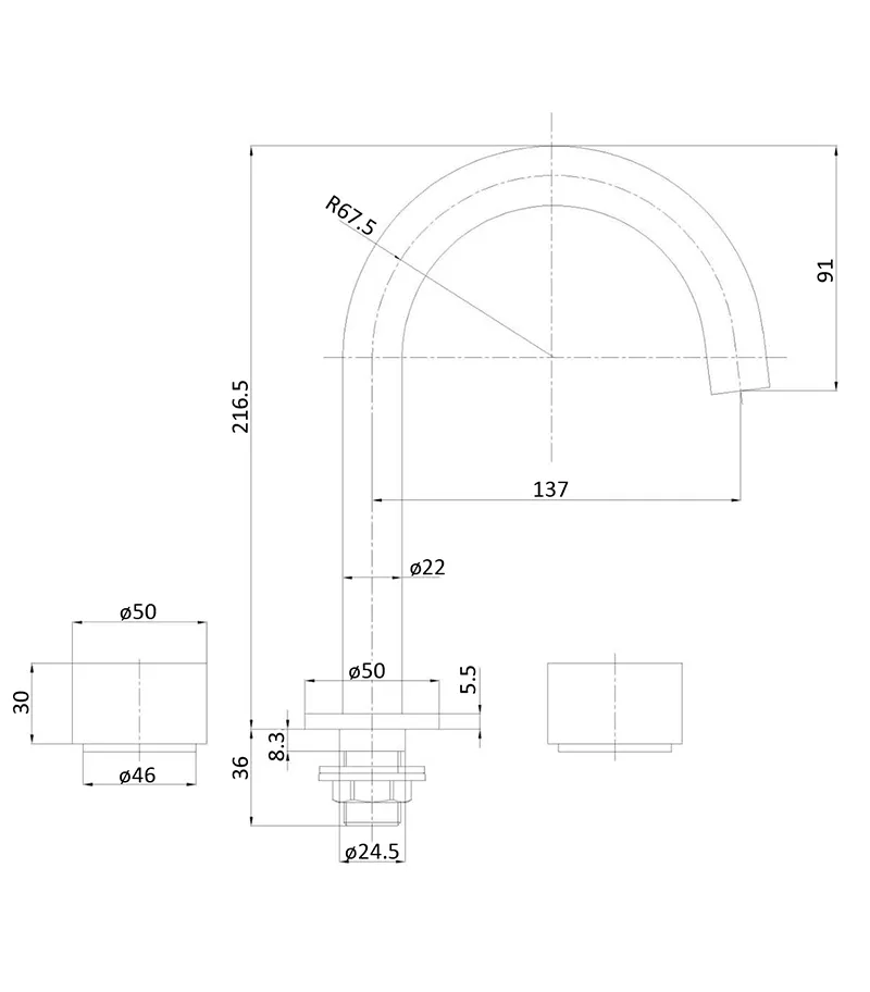 Tana Brushed Gold Basin Tap Set 4 Tana Brushed Gold Basin Tap Set - Image 2