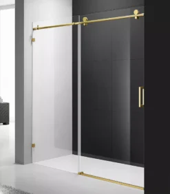 Roma Milano Brushed Gold Fittings Frameless Wall To Wall Shower Screen Top Round Rod