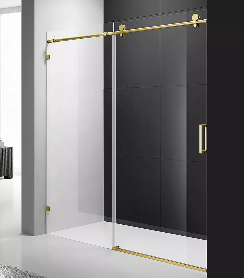 Roma Milano Brushed Gold Fittings Frameless Wall To Wall Shower Screen Top Round Rod 3 Roma Milano Brushed Gold Fittings Frameless Wall To Wall Shower Screen Top Round Rod