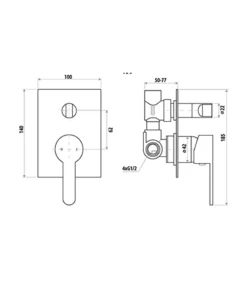 Loui Matt Black Wall Or Shower Mixer With Diverter And Square Backplate -Renovation T909B s 1