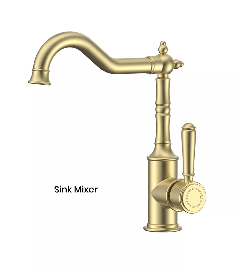 IKON Clasico Brushed Gold Solid Handle Sink Mixer 3 IKON Clasico Brushed Gold Solid Handle Sink Mixer